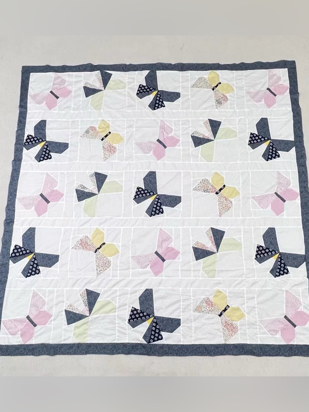 Handmade Original Social Butterflies Patchwork Cotton Quilt Top/Topper 86x86”